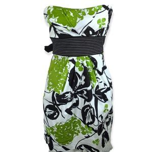 SPEECHLESS BLACK, WHITE, & LIME DESIGN STRAPLESS DRESS SZ.5 NWT